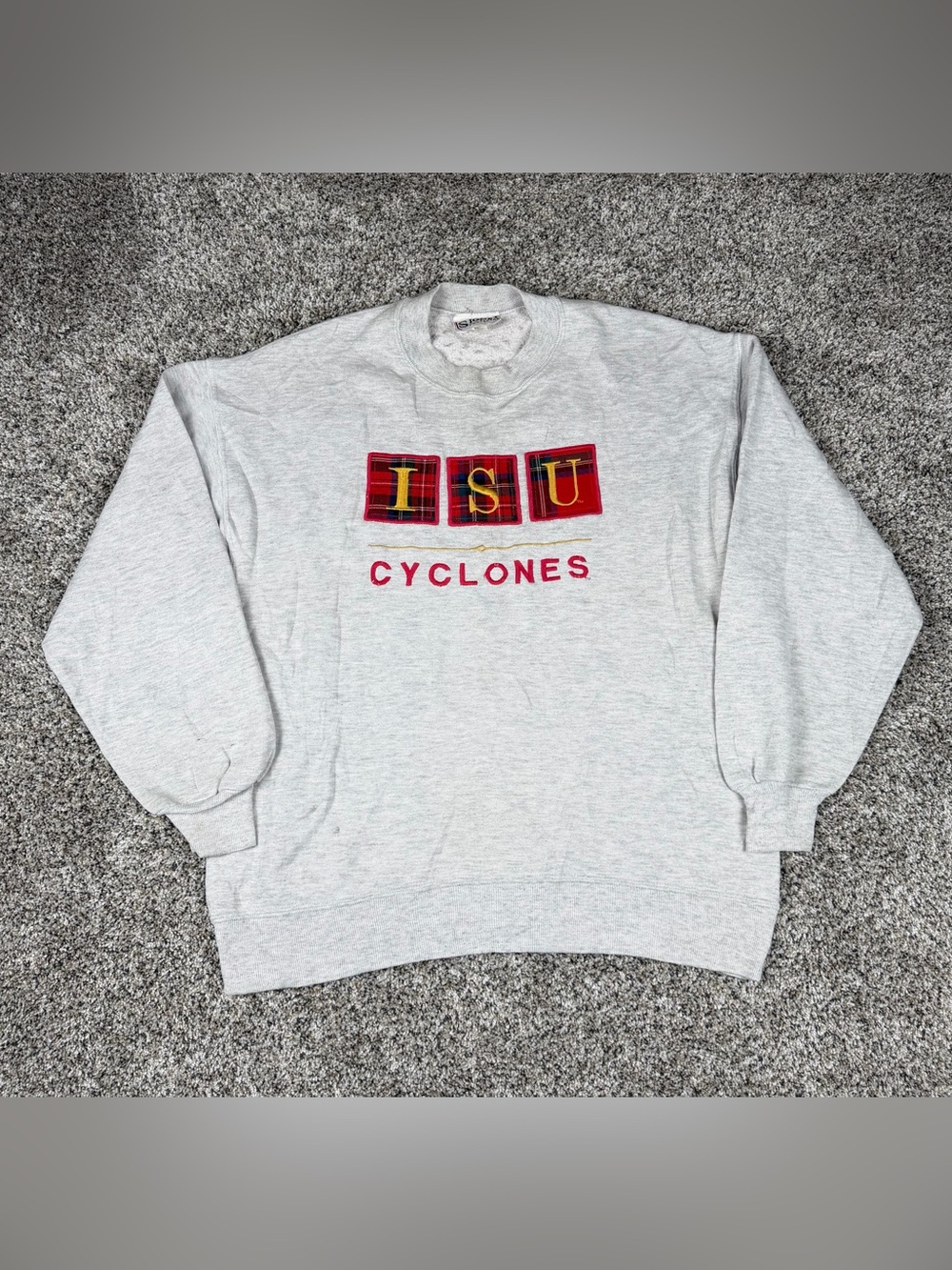 Vintage 90s Sz Large Mens Signet Sportswear ISU Iowa State Cyclones Sweater Grey